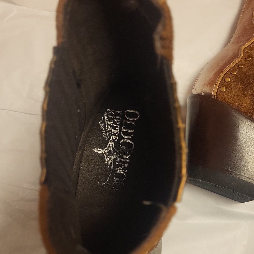 Stylish Brown and Gold Ankle Booties - Picture 6 of 15